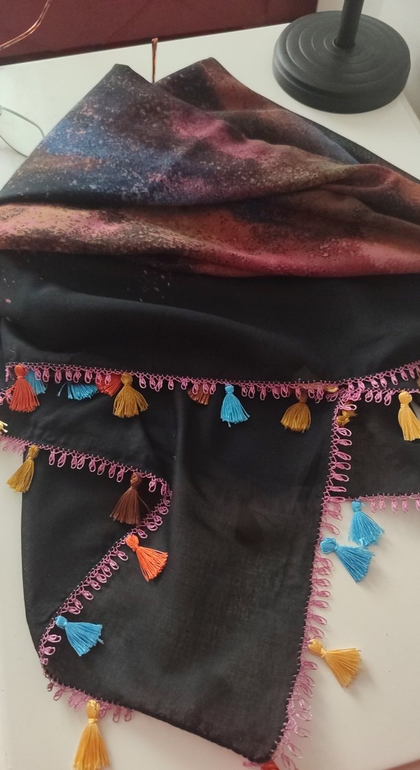 Püsküllü Çok Renkli Bohem Kadın tülbent iğne oyası sıfır yenı - Görsel 5