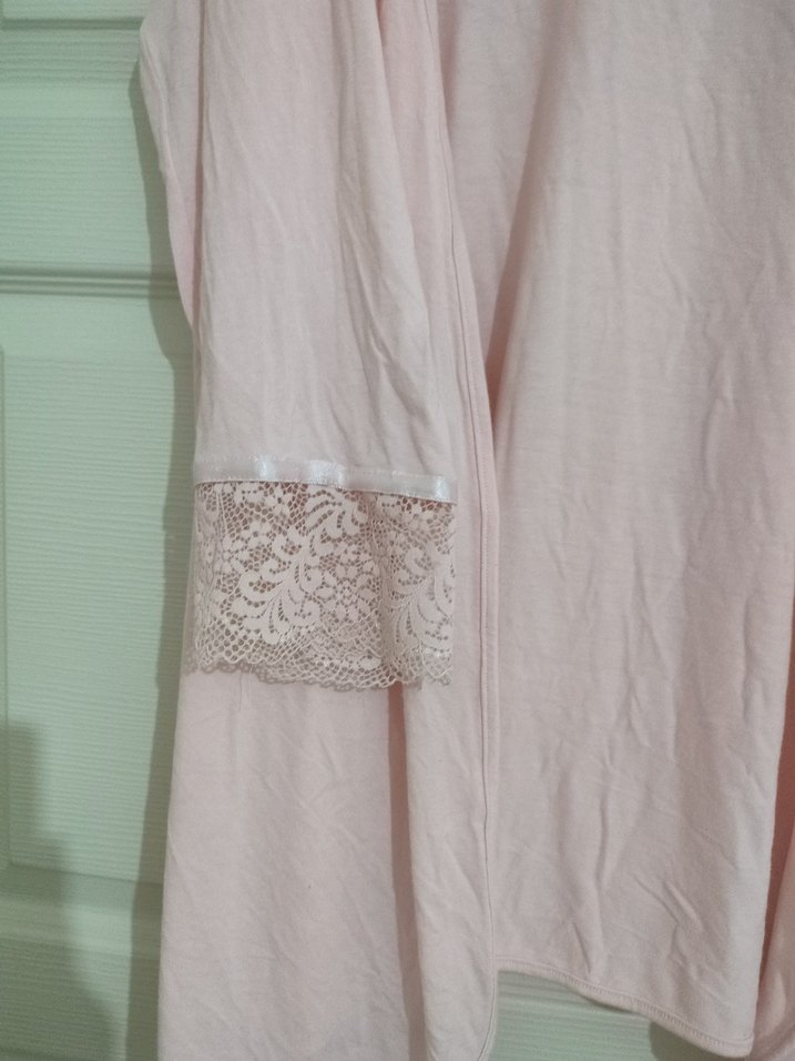 pembe dantel detay sabahlık - Görsel 2