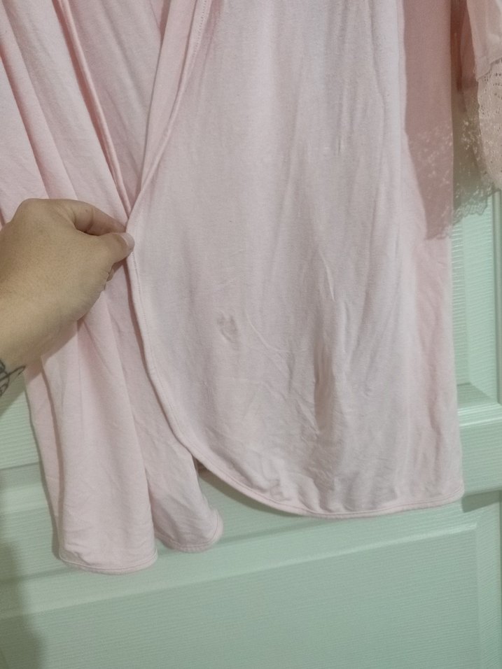 pembe dantel detay sabahlık - Görsel 5