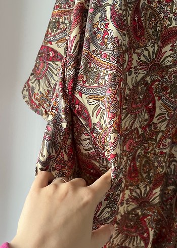 Bordo Bohem Uzun Elbise V Yaka - Görsel 3