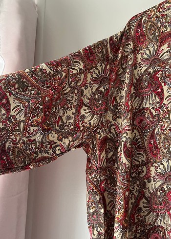 Bordo Bohem Uzun Elbise V Yaka - Görsel 2