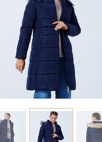 U.S. Polo assn Kadın Lacivert Uzun Kürklü Kışlık Mont - Görsel 7