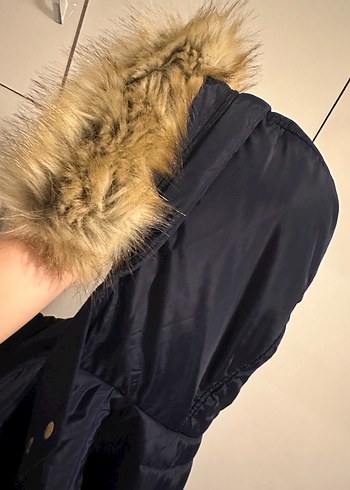 U.S. Polo assn Kadın Lacivert Uzun Kürklü Kışlık Mont - Görsel 5