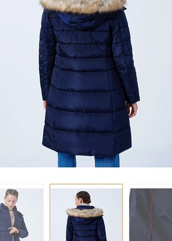 U.S. Polo assn Kadın Lacivert Uzun Kürklü Kışlık Mont - Görsel 6