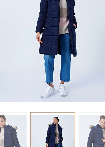 U.S. Polo assn Kadın Lacivert Uzun Kürklü Kışlık Mont - Görsel 8