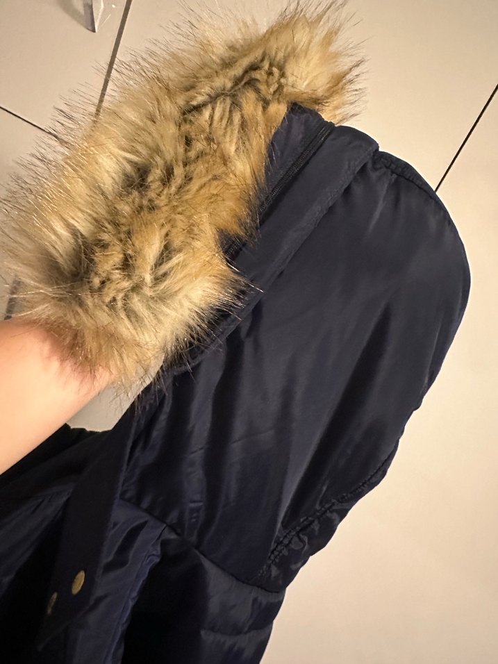 U.S. Polo assn Kadın Lacivert Uzun Kürklü Kışlık Mont - Görsel 5