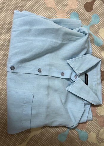 Mavi Pamuklu Kadın Gömlek - Görsel 2