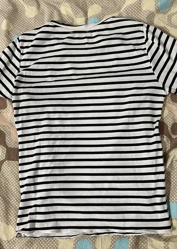 Çizgili Kadın Kısa Kollu Tişört - Görsel 2