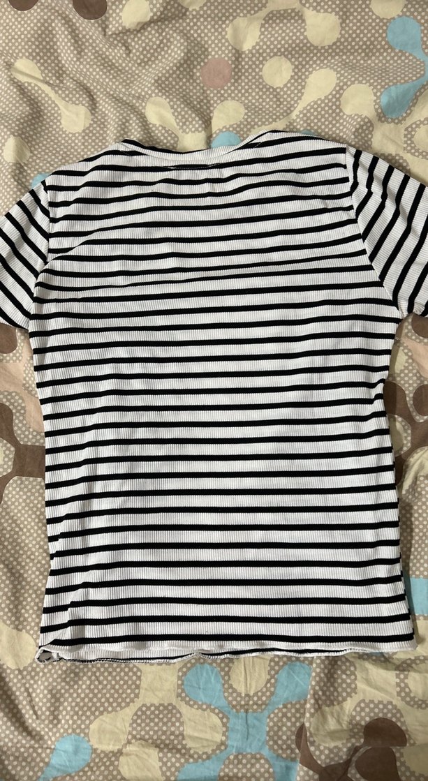 Çizgili Kadın Kısa Kollu Tişört - Görsel 2