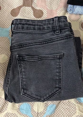 Düğmeli Gri Kadın Denim Pantolon - Görsel 3