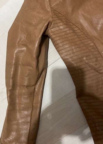 Deri Kadın Biker Ceket, Kahverengi, Fermuarlı - Görsel 3