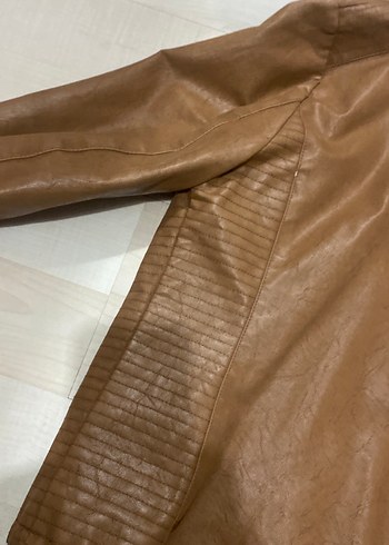 Deri Kadın Biker Ceket, Kahverengi, Fermuarlı - Görsel 7