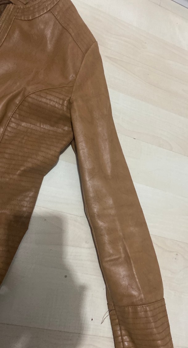 Deri Kadın Biker Ceket, Kahverengi, Fermuarlı - Görsel 2