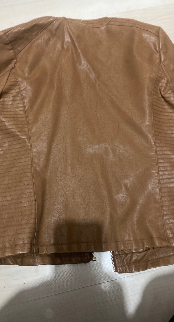 Deri Kadın Biker Ceket, Kahverengi, Fermuarlı - Görsel 5
