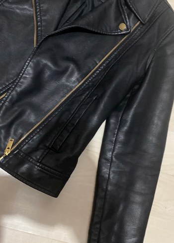 Siyah Parlak Deri Biker Ceket - Görsel 3