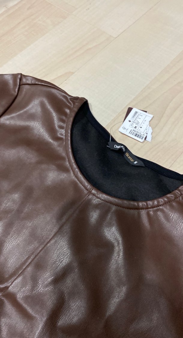 Kahverengi Deri Kemerli Midi Elbise - Görsel 2