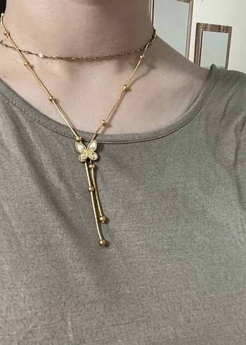 Çiçek Desenli Altın Renk Bohem Zincir Kolye - Görsel 3