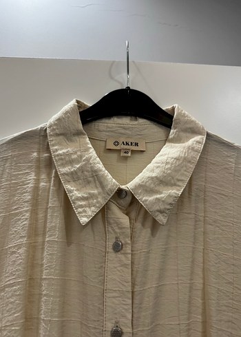 Bej Uzun Kollu Pilili Keten Elbise - Görsel 4