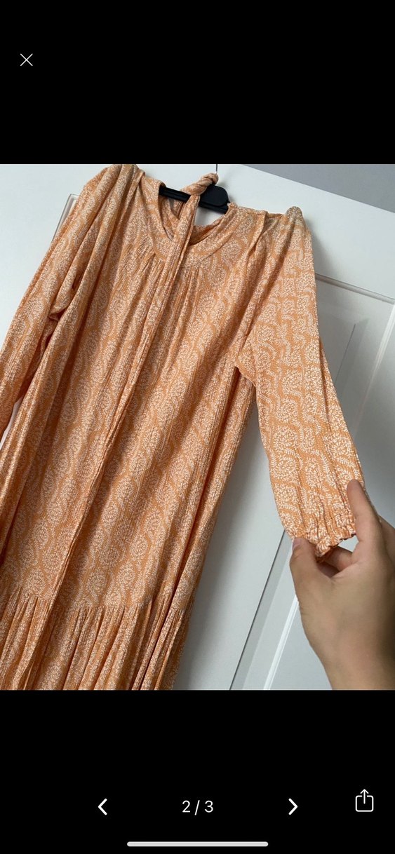 Bohem Tarz Bej Uzun Keten Elbise - Görsel 2