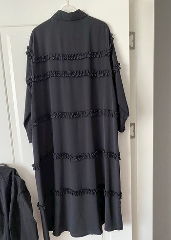 Fırfırlı Siyah Uzun Kollu Uzun Elbise - Görsel 3