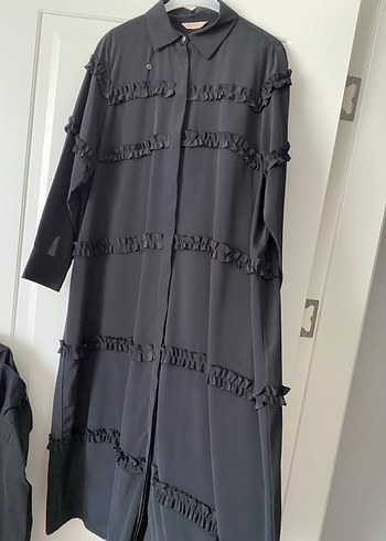 Fırfırlı Siyah Uzun Kollu Uzun Elbise - Görsel 4