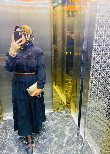 Fırfırlı Siyah Uzun Kollu Uzun Elbise - Görsel 7