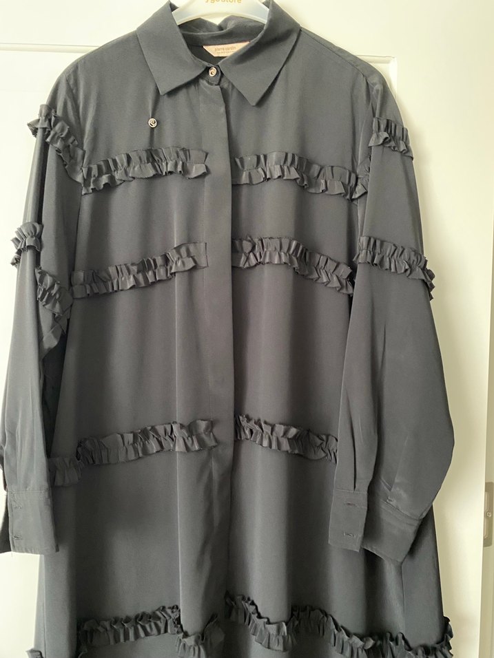 Fırfırlı Siyah Uzun Kollu Uzun Elbise - Görsel 2