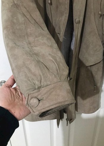 40 Beden camel Renk Kürk Detaylı Bej Süet Kadın Ceket