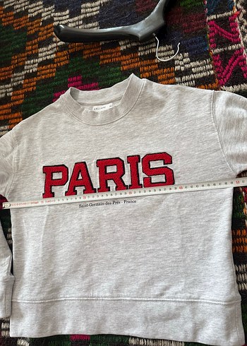 xs Beden Gri Paris Baskılı Kadın Sweatshirt