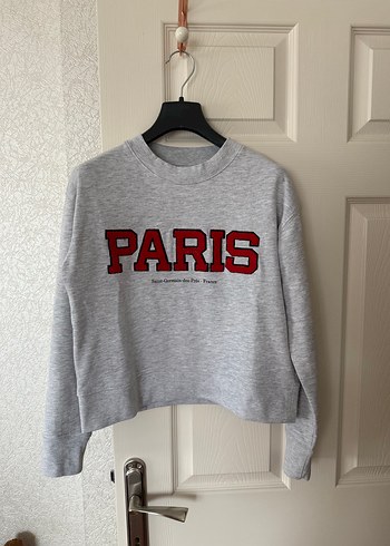 Gri Paris Baskılı Kadın Sweatshirt
