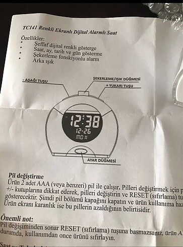  Beden beyaz Renk Işıklı çalar saat