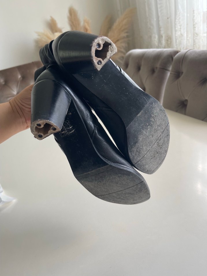 Siyah Deri vintage Kadın Bot - Görsel 4