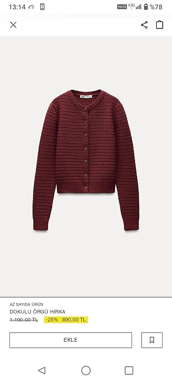 Massimo Dutti Massimo Dutti dokulu örgü bordo hırka