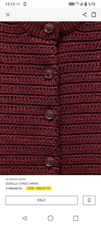 l Beden bordo Renk Massimo Dutti dokulu örgü bordo hırka