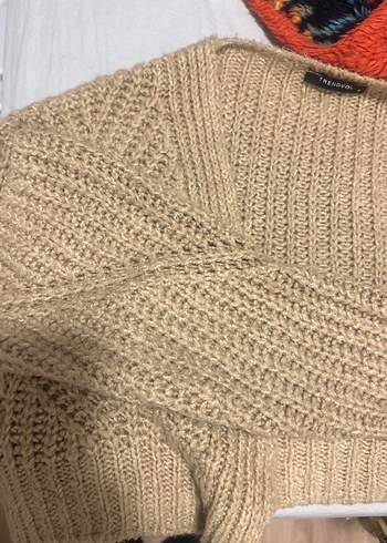 Bohem Tarzı Uzun Kollu Kahverengi Triko Kazak - Görsel 2