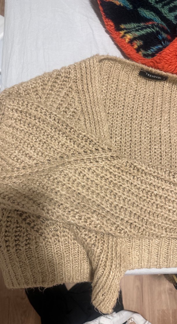 Bohem Tarzı Uzun Kollu Kahverengi Triko Kazak - Görsel 2