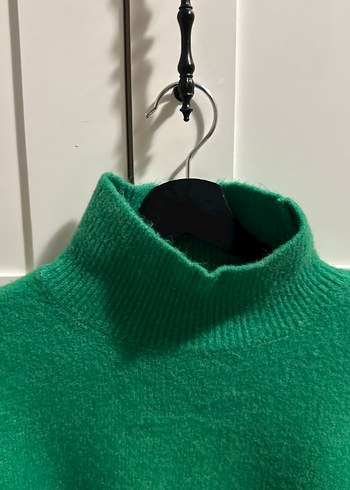 Zara Yeşil Kadın Boğazlı Örgü Yün Kazak