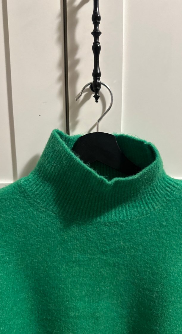 Yeşil Kadın Boğazlı Örgü Yün Kazak - Görsel 2
