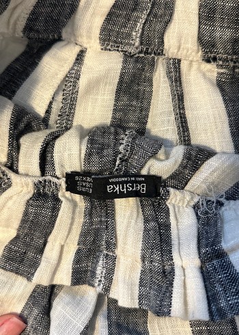 Çizgili Keten Kemerli Hamile Şortu - Görsel 5