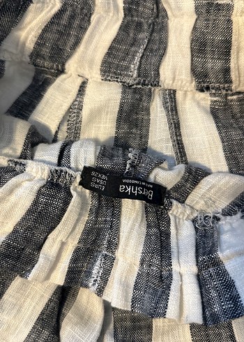 Çizgili Keten Kemerli Hamile Şortu - Görsel 6