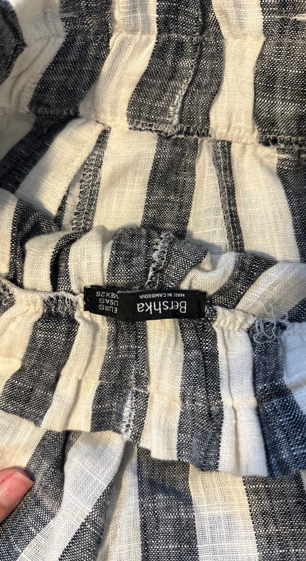 Çizgili Keten Kemerli Hamile Şortu - Görsel 5