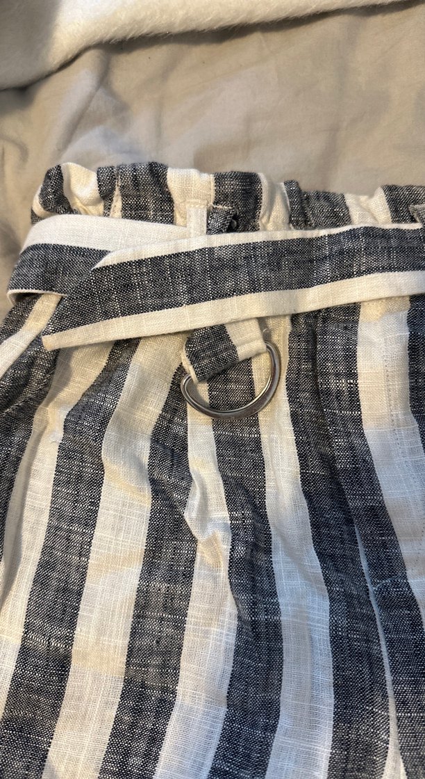 Çizgili Keten Kemerli Hamile Şortu - Görsel 2