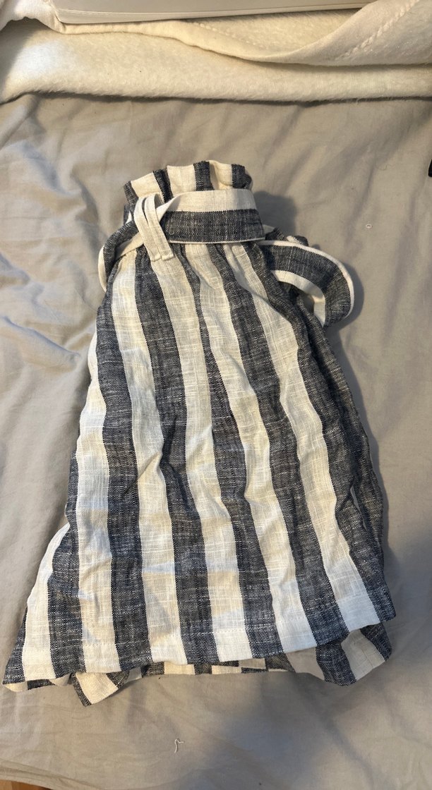 Çizgili Keten Kemerli Hamile Şortu - Görsel 3