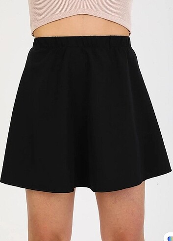 m Beden Siyah basic etek kloş mini beli lastikli