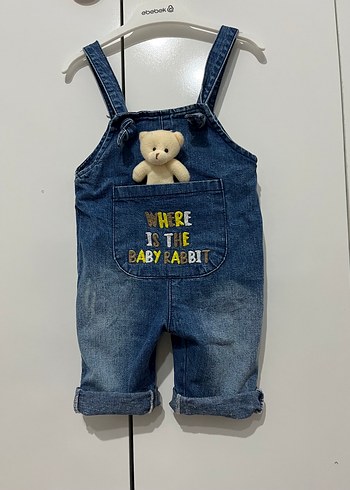 6-9 Ay Beden Renkli Bağcıklı Erkek Çocuk Denim Tulum