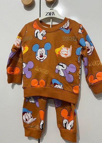 Renkli Baskılı Kahverengi Bebek Takımı(unisex)