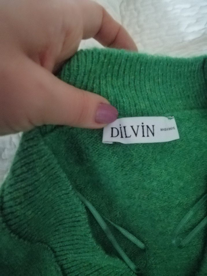 Yeşil V Yaka Örgü Kadın Kazak - Görsel 3