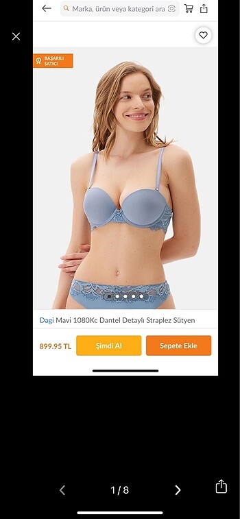 1080KC DANTEL DETAYLI STRAPLEZ SÜTYEN 85B beden