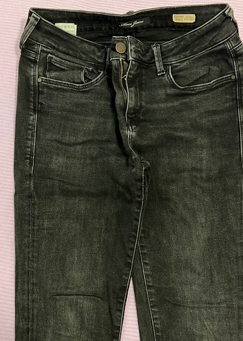 Gri Kadın Denim Pantolon, Normal Boy, Kemerli