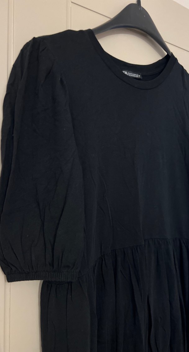 Siyah Uzun Keten Salaş Elbise - Görsel 3